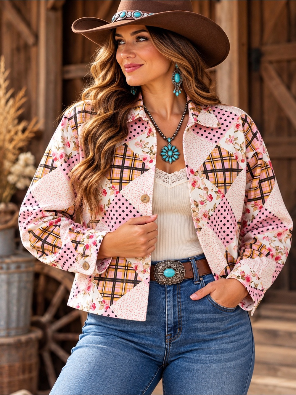 NWT Emily Wonder Pink Floral Patchwork Shacket Jacket Size Medium | Boho Western